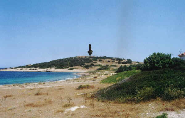 The Hamolia peninsula. Arrow indicates the UFO landing spot.